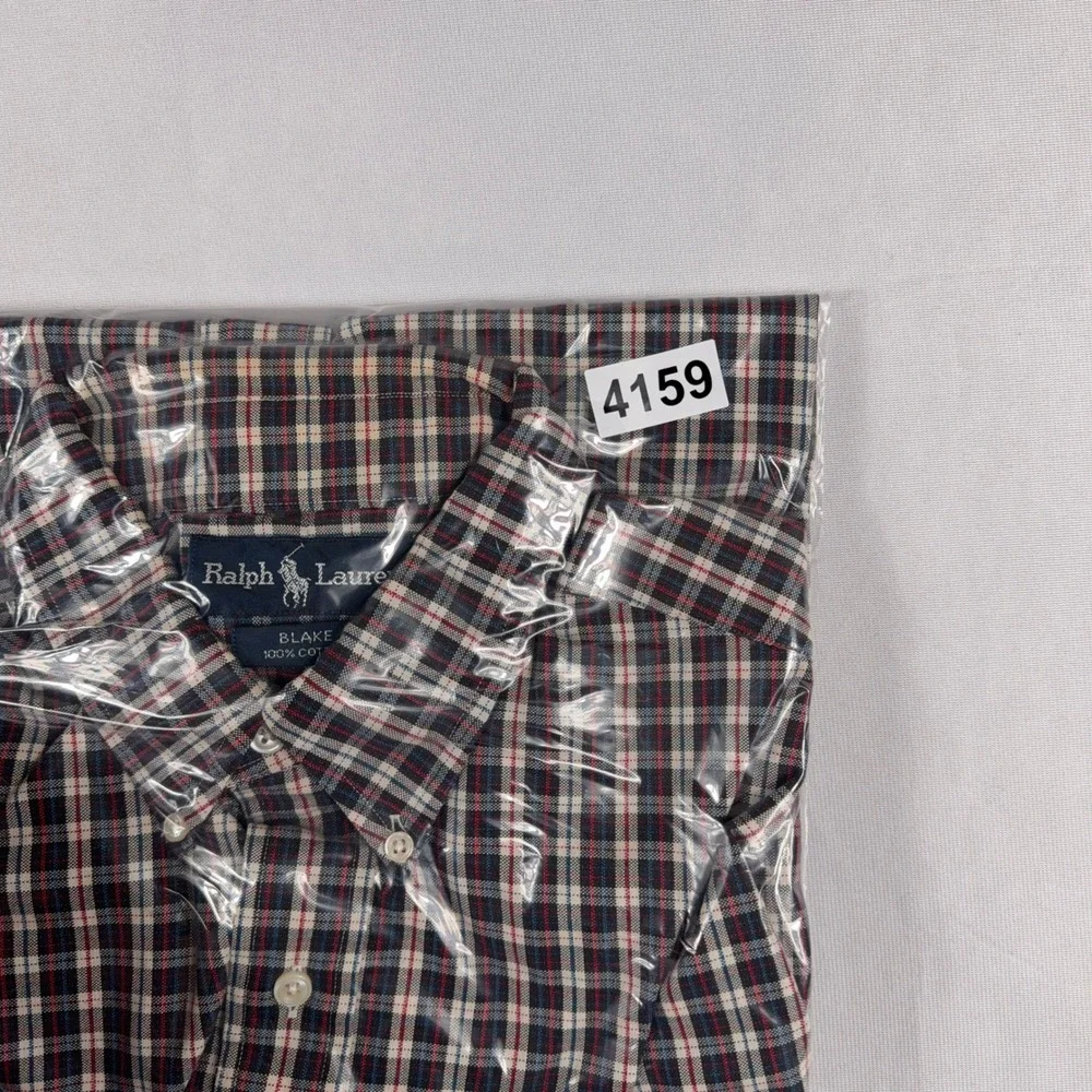 Ralph Lauren Blake Plaid‎ Button Down Short Sleeve Shirt Large Navy Red White